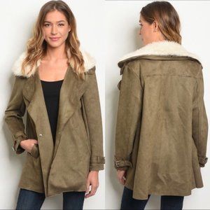 *SALE* NWT HYFVE Olive Faux Suede Short Trench Coat sz L